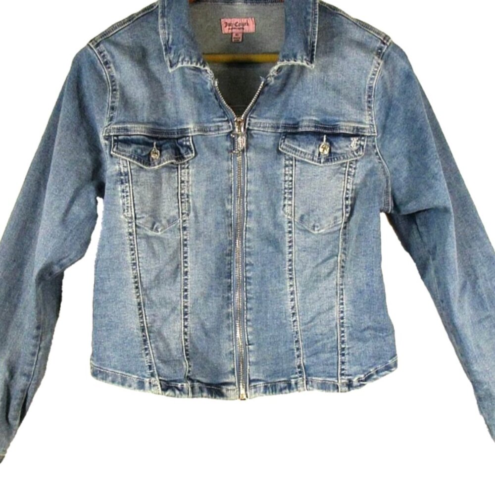 Juicy Couture Zip-Up Denim Corset Trucker Jacket Pockets Women's Size XL